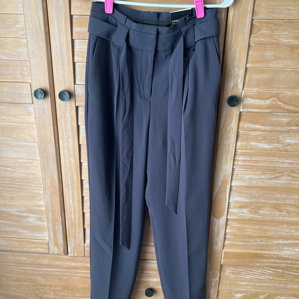Express Grey Cropped Paperbag Waist Trousers 0R